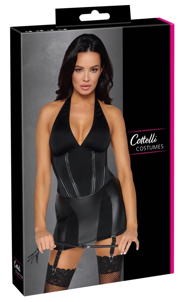 Cottelli Costumes Sukienka Dominatrix L czarna z matowymi wstawkami i akcesorium