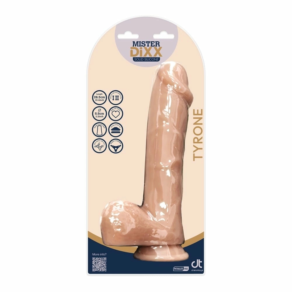 MISTER DIXX TYRONE 26 cm silikonowy model anatomiczny z przyssawką i mocowaniem do uprzęży