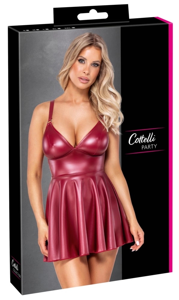 Cottelli PARTY Mini Sukienka L, czerwona matowa, regulowane ramiączka, rozkloszowany doł