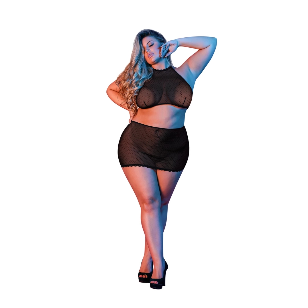 Magic Silk Exposed Komplet Polka Plus Size top halter i mini spódniczka w grochy