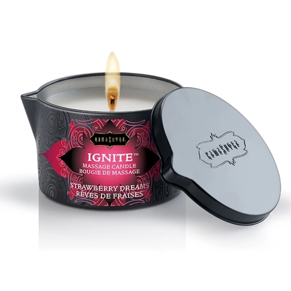 Kama Sutra Ignite Świeca do masażu 170g – truskawkowy aromat, balsam pielęgnujący skórę