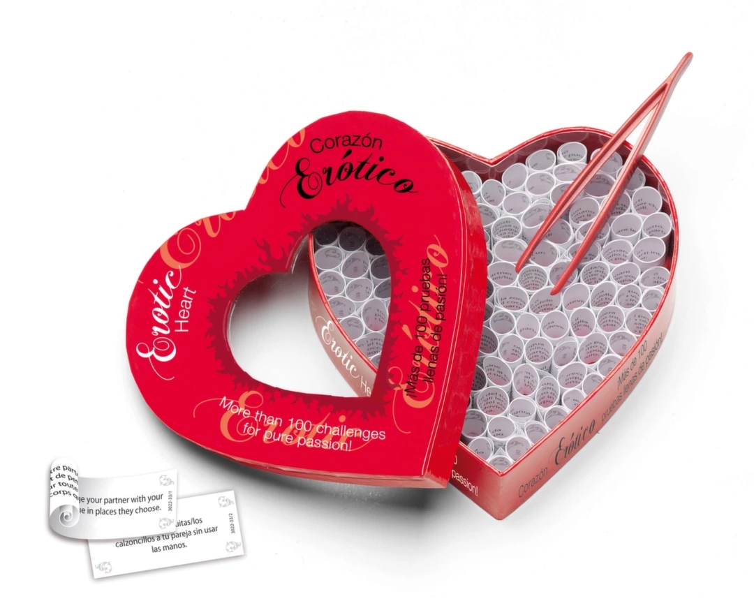 Tease & Please Erotic Heart – gra dla par, ponad 100 wyzwań, sercowe opakowanie, EN-ES
