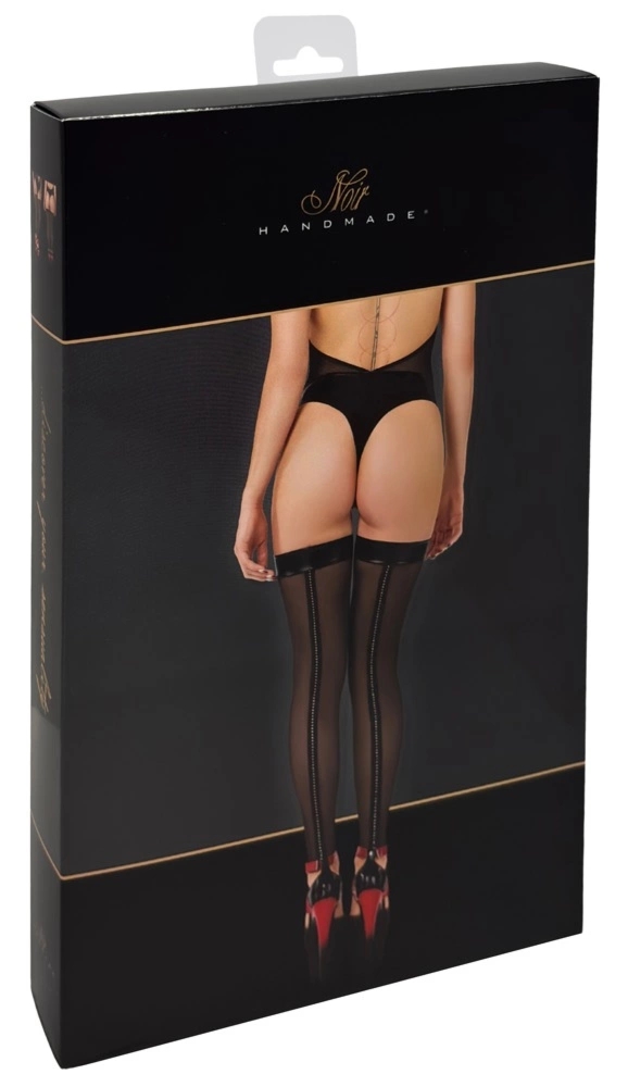 Noir Knee-highs S – czarne pończochy bez stopy, powerwetlook z połyskiem i zdobieniem