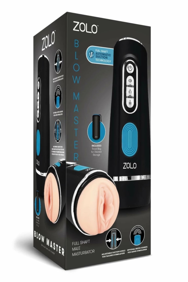 ZOLO Blow Master maszyna intymna z regulacją siły ssania, dźwiękiem i teksturowanym wkładem 24,8 cm