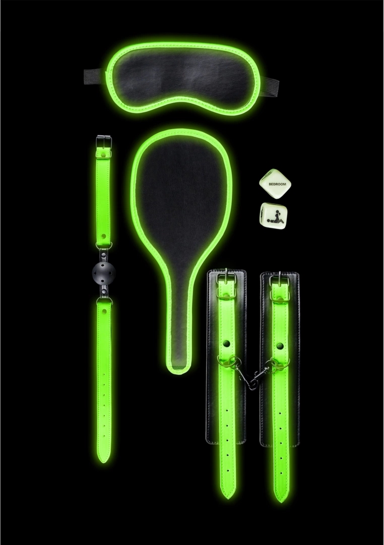 Ouch! Glow in the Dark – zestaw do bondage świecący, 5 elementów, fluorescencyjny