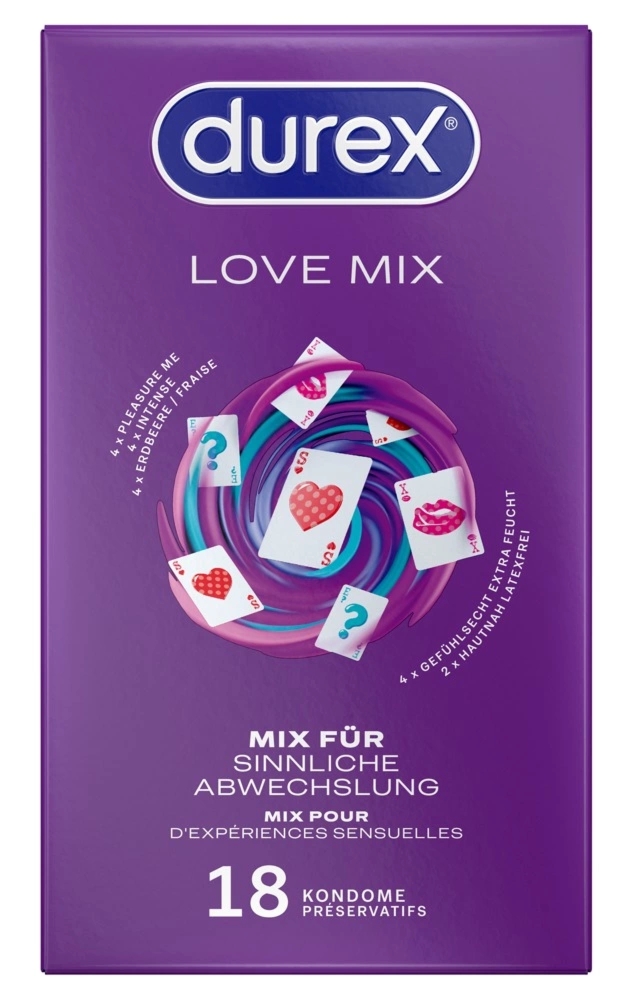 Durex Love Mix Pack 18 szt. zestaw 5 wariantów smakowych i tekstur, Easy-on