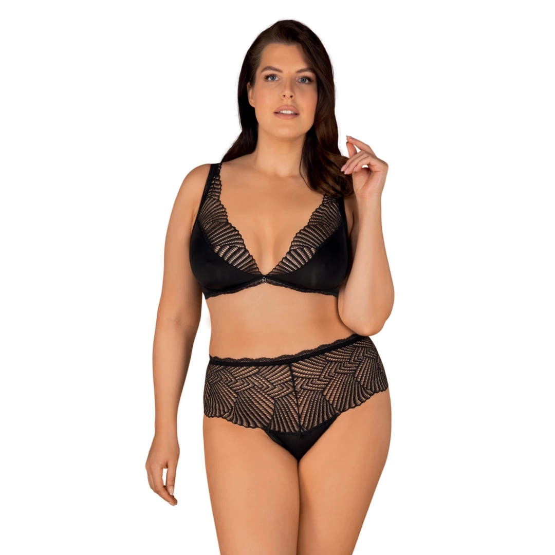 Obsessive Klarita Komplet dwuczęściowy czarny 2XL/3XL z koronką i wysokim stanem