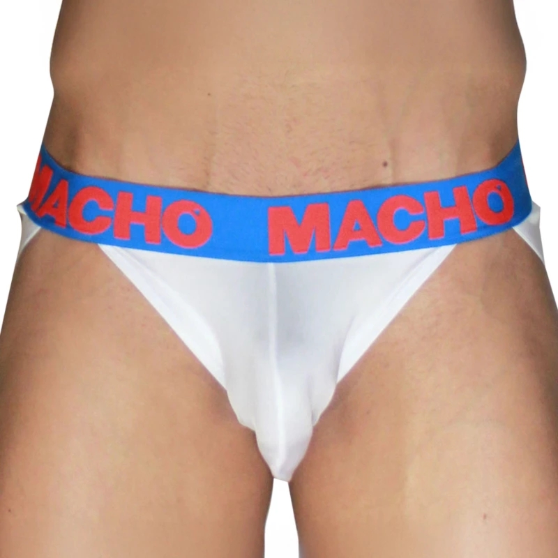 MACHO MX29AZ Jockstrap biały z ciemnoniebieskimi detalami XL – anatomiczny, oddychający, lycra