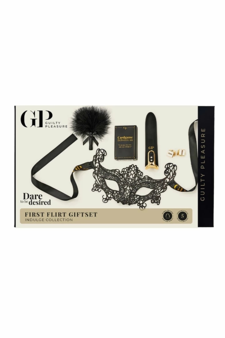 Guilty Pleasure First Flirt Zestaw Prezentowy 5-elementowy dla Par, bullet, opaska, gra