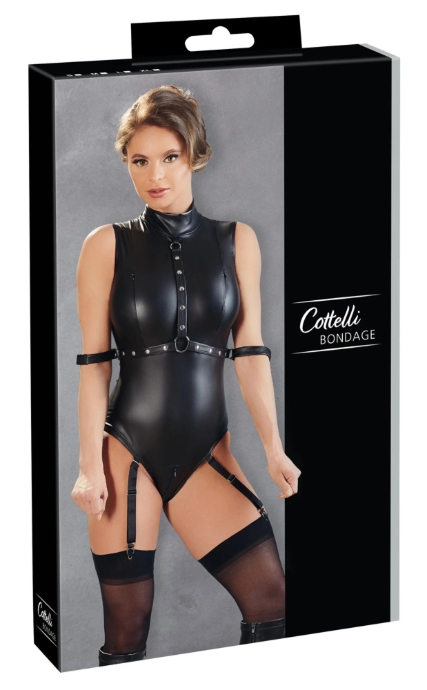 Cottelli Collection Body L z Paskami, Otwartym Kroczem, Czarne Matowe, regulowany pas