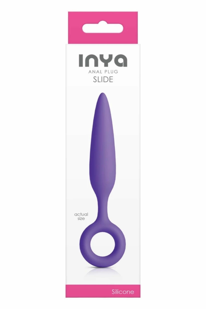 INYA SLIDE Purple smukła anatomiczna nakładka silikonowa z pierścieniem, fioletowa