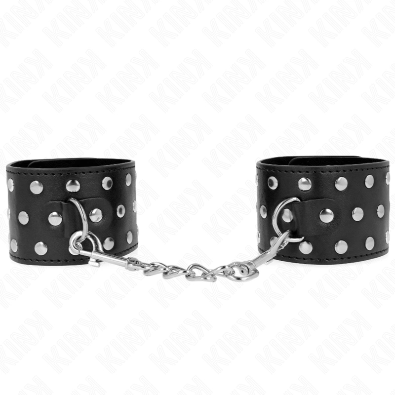 KINK Punk Opaski na Nadgarstki Regulowane Czarny 19-24 cm z Metalowymi D-Ringami 5,5 cm