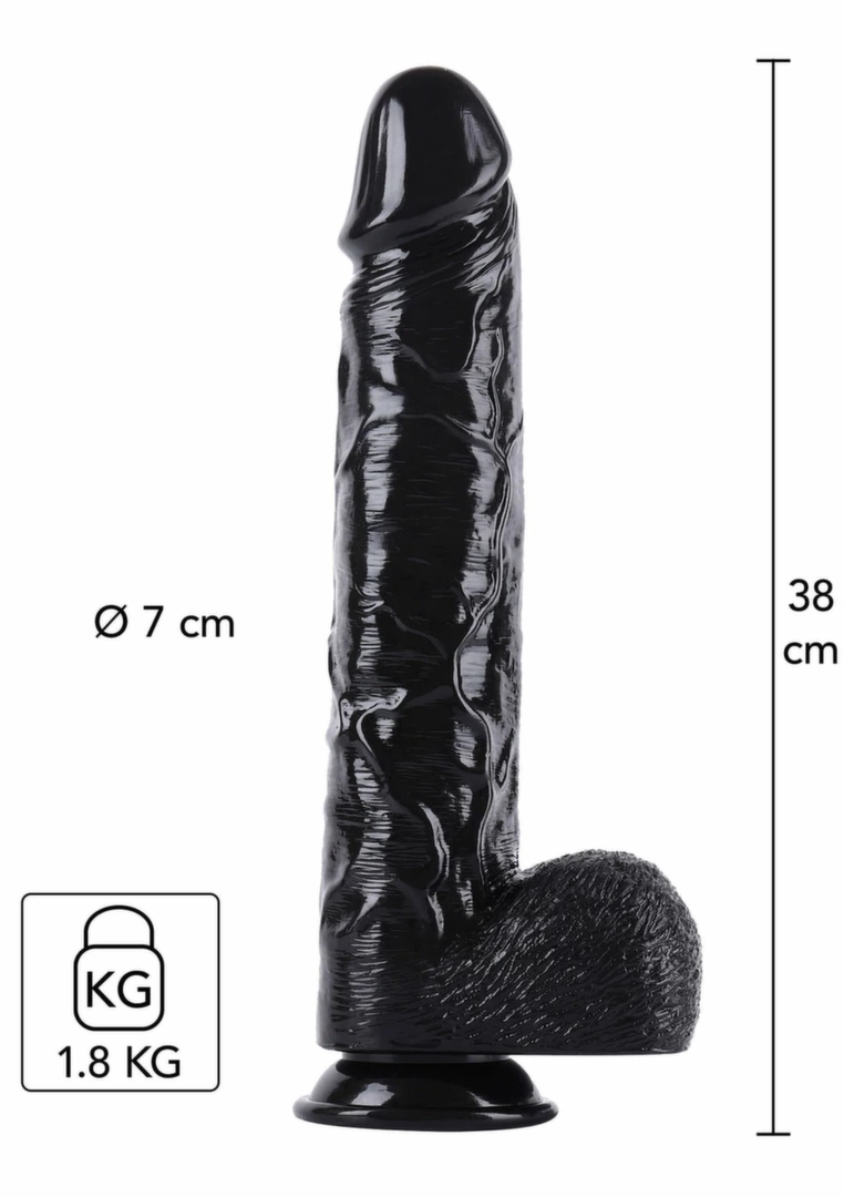 HIDDEN DESIRE Extreme Dong 38 cm model XXL, szeroka podstawa, anatomiczny kształt, czarny