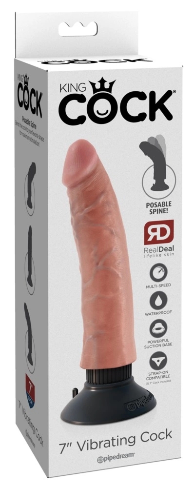 Pipedream King Cock wibrator z przyssawką 18 cm jasny skory PVC wodoodporny