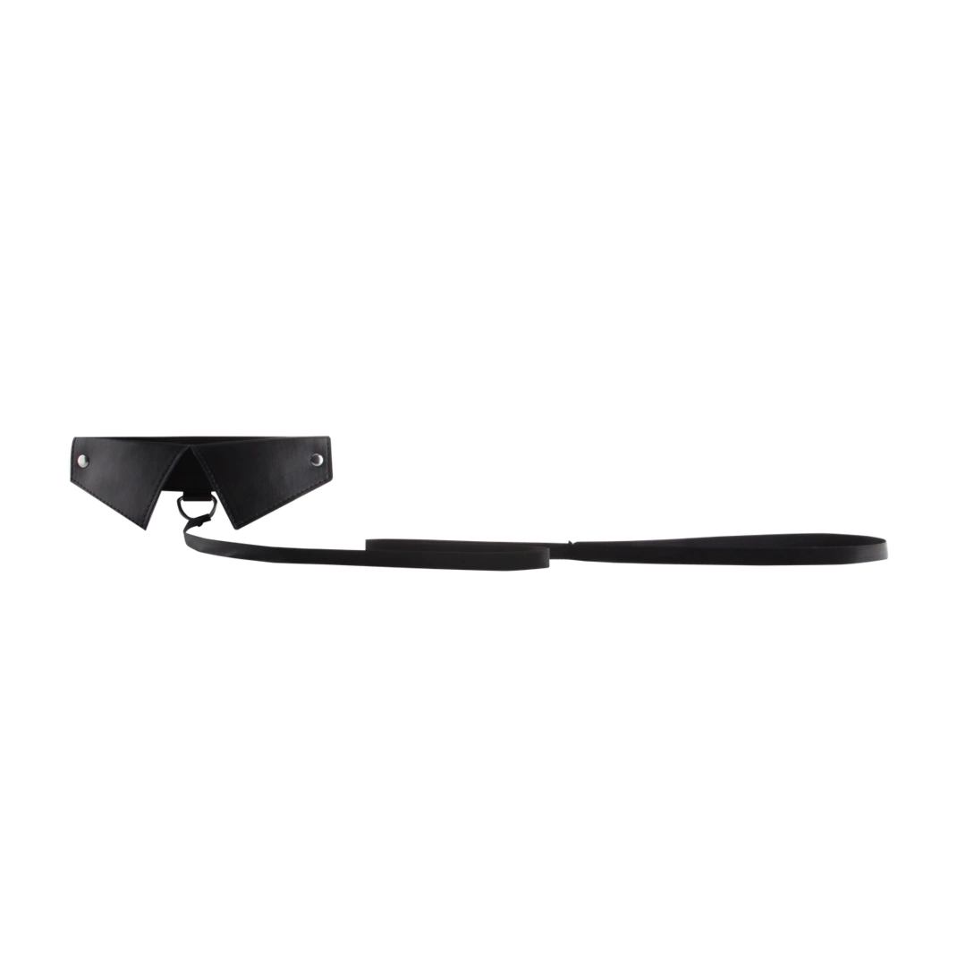 Ouch! Exclusive Collar Leash – regulowana obroża z odpinaną smyczą, czarna, metalowy łańcuszek