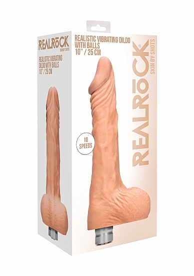 WIBRATOR realistyczny Z JĄDRAMI tpe REALROCK 25CM - Realrock 10-25 cm Vibrating Dildo With Balls - Flesh