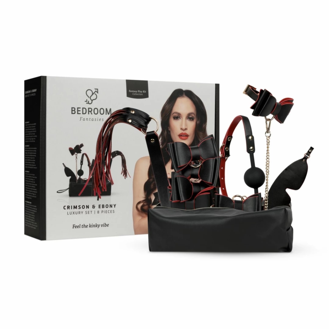 Bedroom Fantasies Crimson & Ebony – 8-częściowy zestaw akcesoriów deluxe, czerwono-czarny