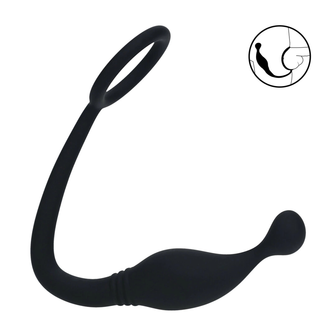 LEVELZ Pierścień silikonowy S z anatomicznym masażerem prostaty czarny – ergonomiczny model
