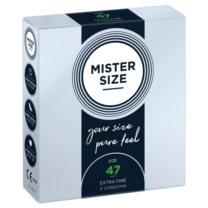 Mister Size Prezerwatywy 47 mm 3 sztuki – dopasowany komfort, cienka struktura