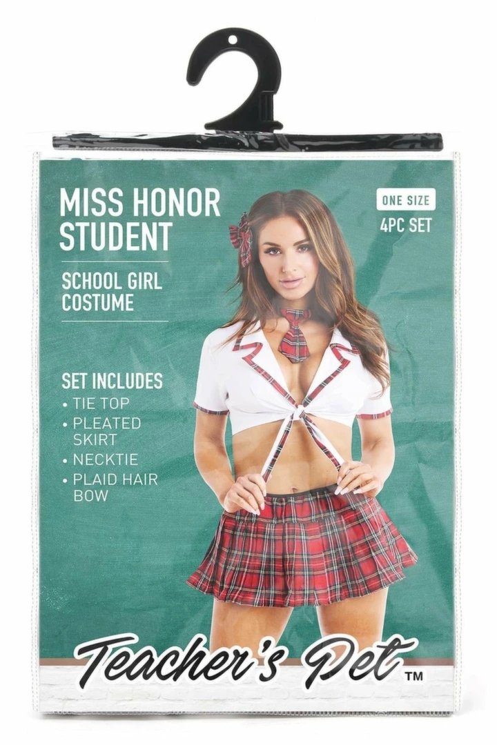 Teacher's Pet Miss Honor Student 4-częściowy kostium szkolny OS z plisowaną spódnicą i krawatem