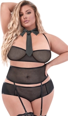 Magic Silk Dress Up Office Romper – plus size, komplet z pasem, kołnierzykiem