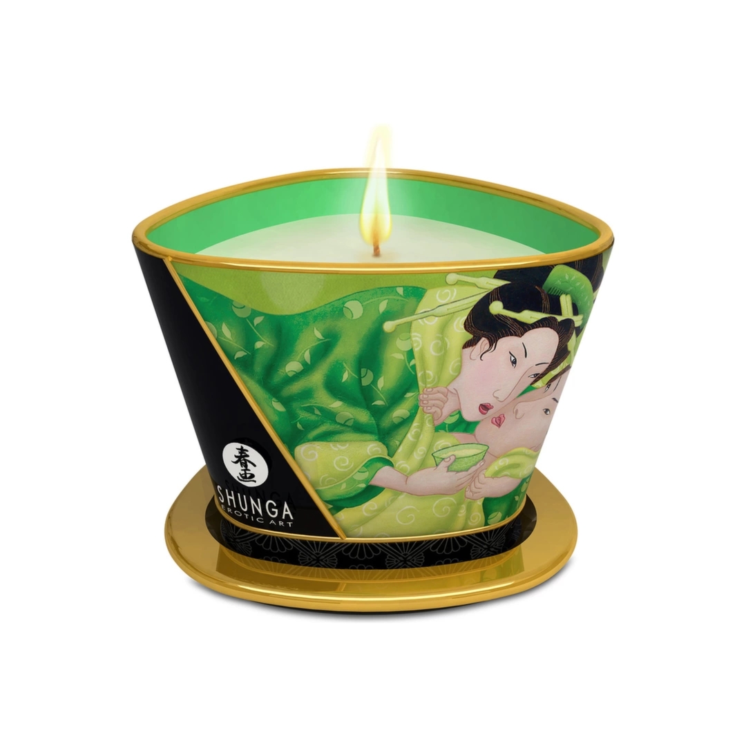 Shunga Candle Green Tea 170 ml – naturalna świeca do masażu z olejkami roślinnymi i aromatem zielonej herbaty