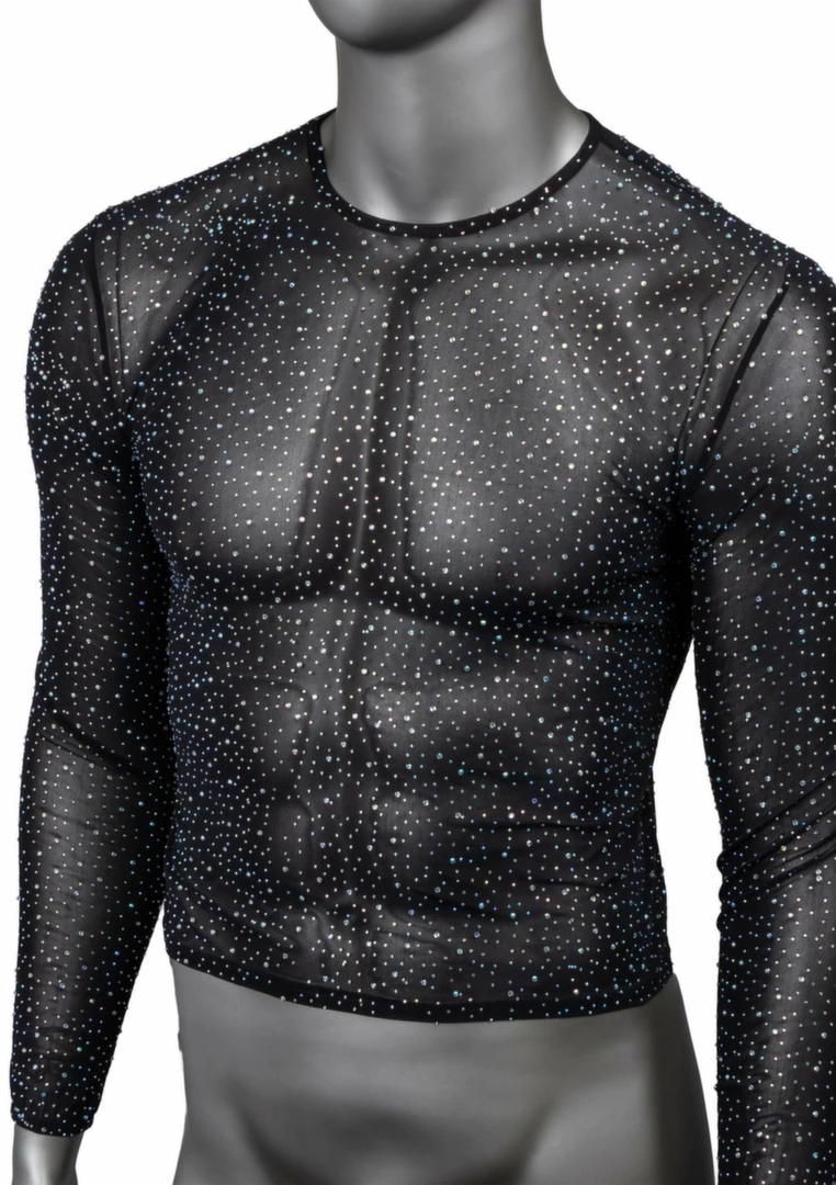 CalExotics Radiance Long Sleeve Shirt czarna siateczka z kryształkami, długi rękaw, S/M