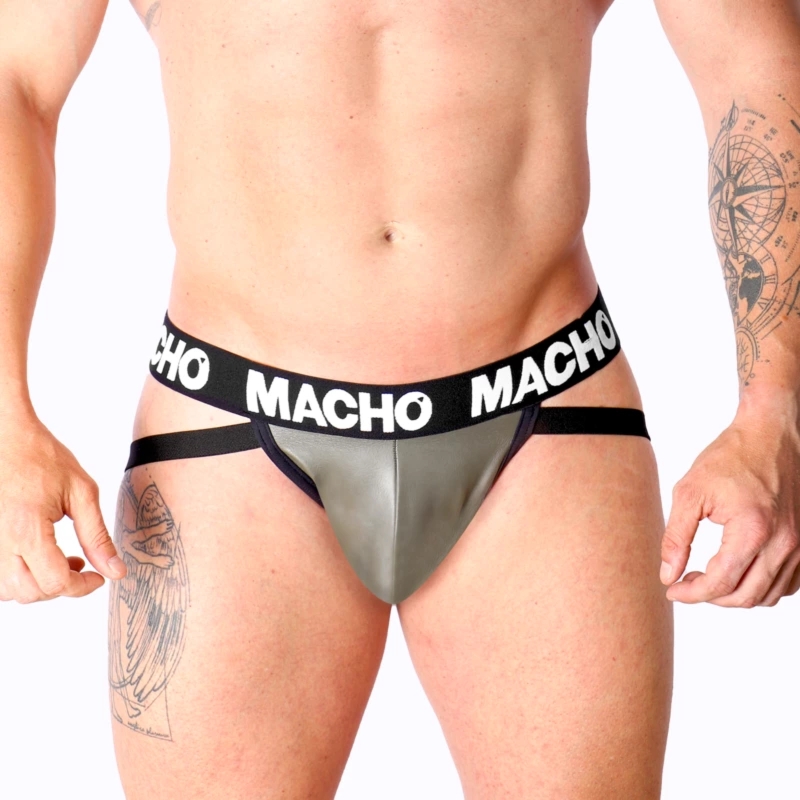 Macho MX27GR Jock anatomiczny szary-beżowy L – imitacja skóry, szeroka gumka