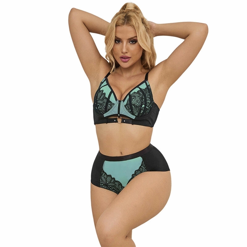 SUBBLIME 955564 Zielony biustonosz lakierowany L/XL z siatki i zamkiem z przodu