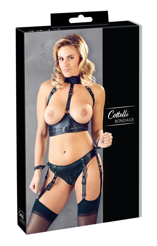Cottelli Bondage komplet z otwartym biustonoszem i majtkami na szelkach S, dwukierunkowy zamek