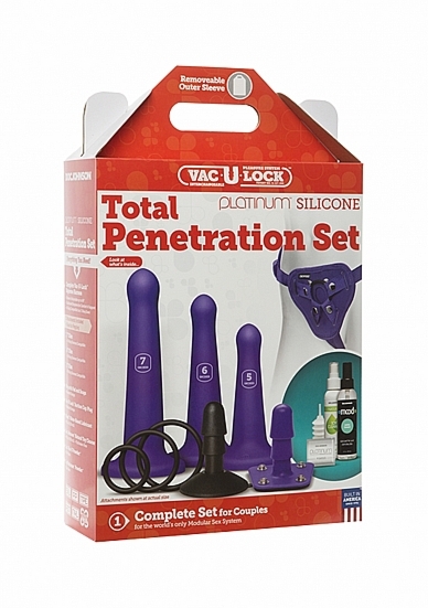 ZESTAW AKCESORIÓW DO SEKSU ANALNEGO Fioletowy-1070-52-BX - Vac-U-Lock Platinumâ¢ Silicone Total Penetration Set - Purple