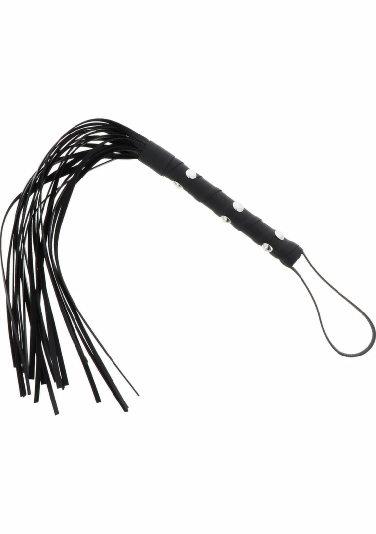 Short Studded Flogger Whip krótki bat z ćwiekami, skóra PU, ergonomiczna rękojeść, czarny