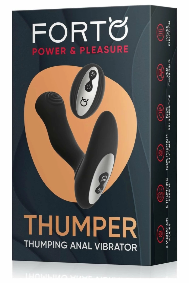 FORTO THUMPER BLACK – maszyna intymna, 8 trybów wibracji, 5 pulsacji, wodoodporna, USB