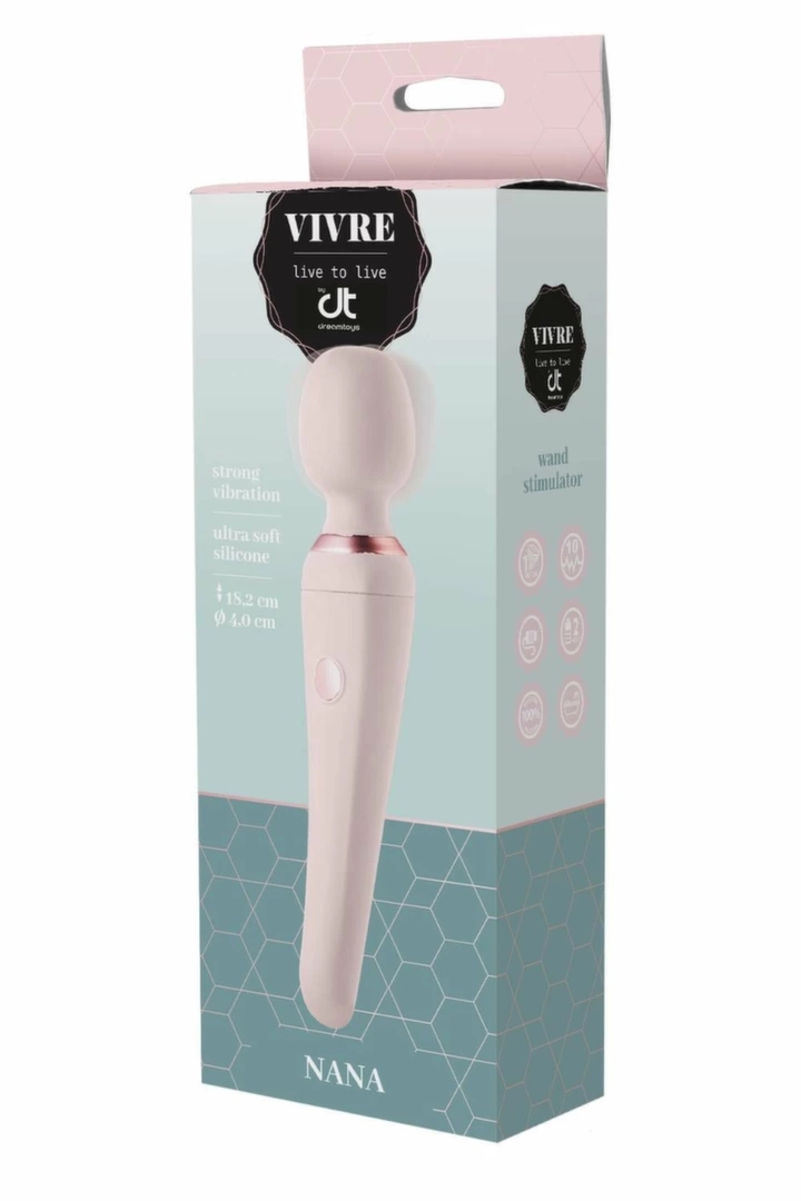VIVRE BODYWAND NANA – masażer wodoodporny USB, silikonowy, różowy, 18,2 cm