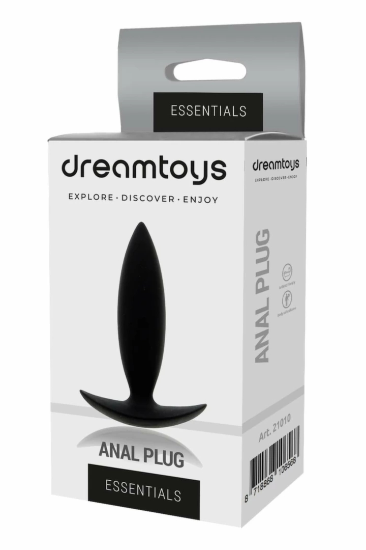 ESSENTIALS Anal Plug Xtra Small Black – silikonowy ergonomiczny model z uchwytem T, 9 cm
