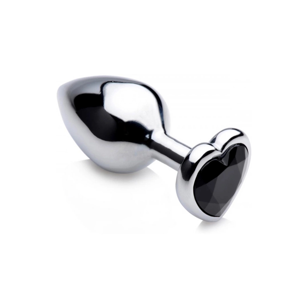 XR Brands Black Heart Plug średni, aluminiowy model z czarnym sercem, gładka powierzchnia