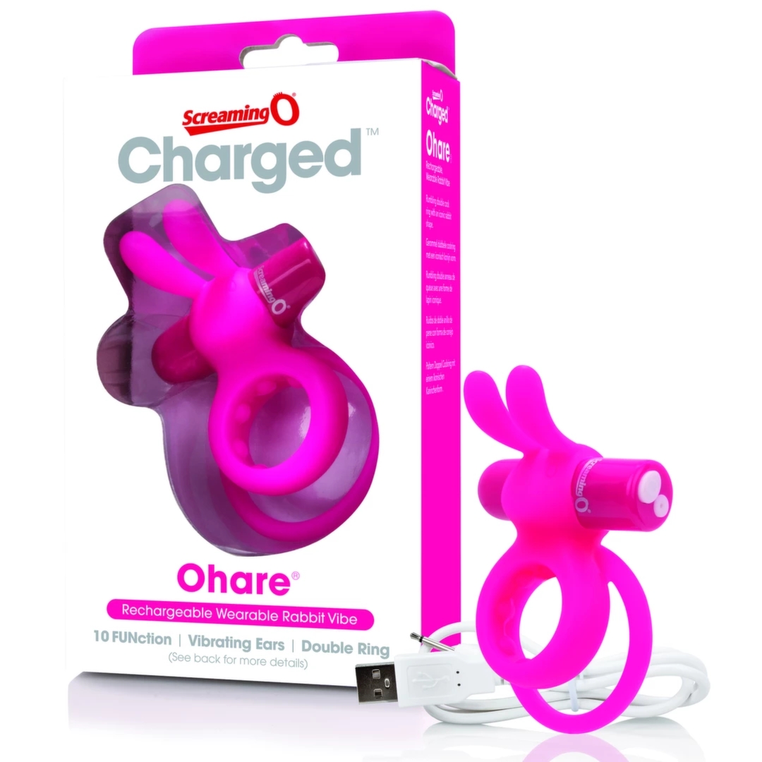 The Screaming O Charged Ohare Pink – podwójny pierścień silikonowy z wibracjami, 10 programów