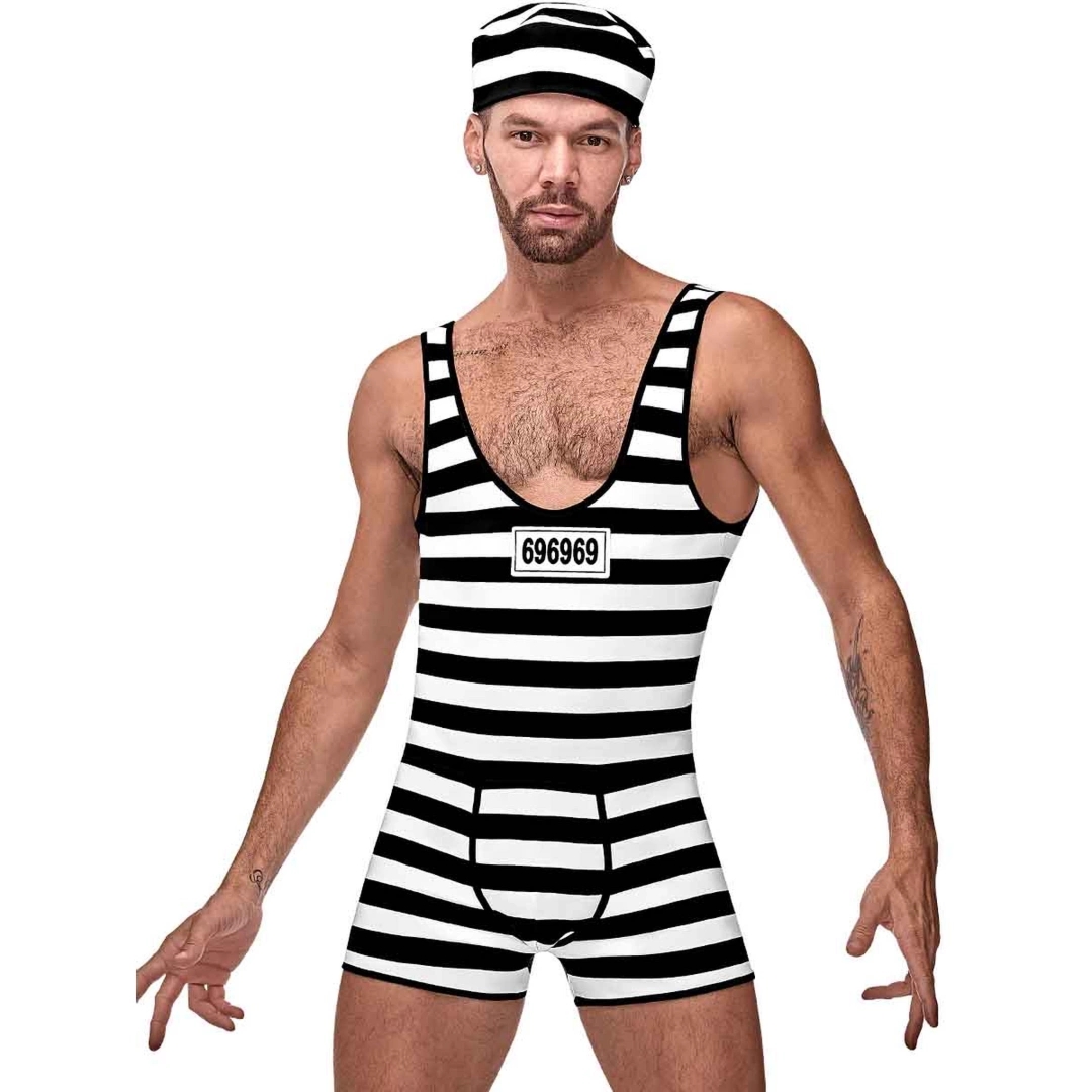 Male Power Prisoner Singlet – kostium więzienny z czapką, elastyczny, uniwersalny