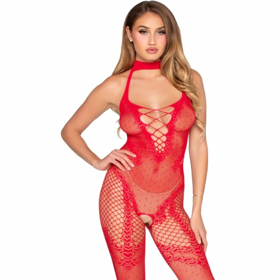 Leg Avenue 89336 Bodystocking siateczka w groszki, czerwony, uniwersalny rozmiar, serduszka