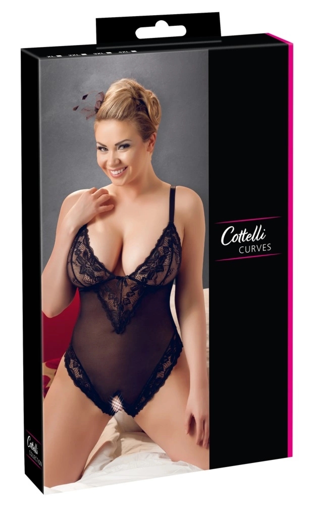 Cottelli CURVES Body Plus Size 4XL z Koronką i Otwartą Strefą, regulowane paski