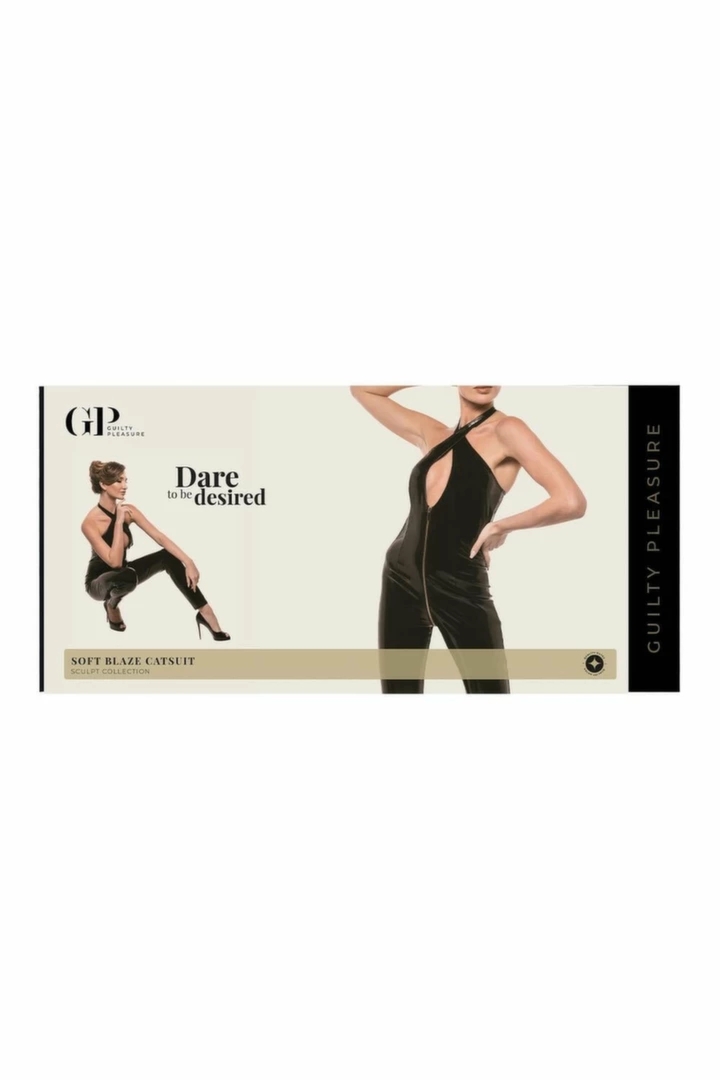 GUILTY PLEASURE Soft Blaze Catsuit Black XL – Datex, halter, złoty zamek, bez rękawów
