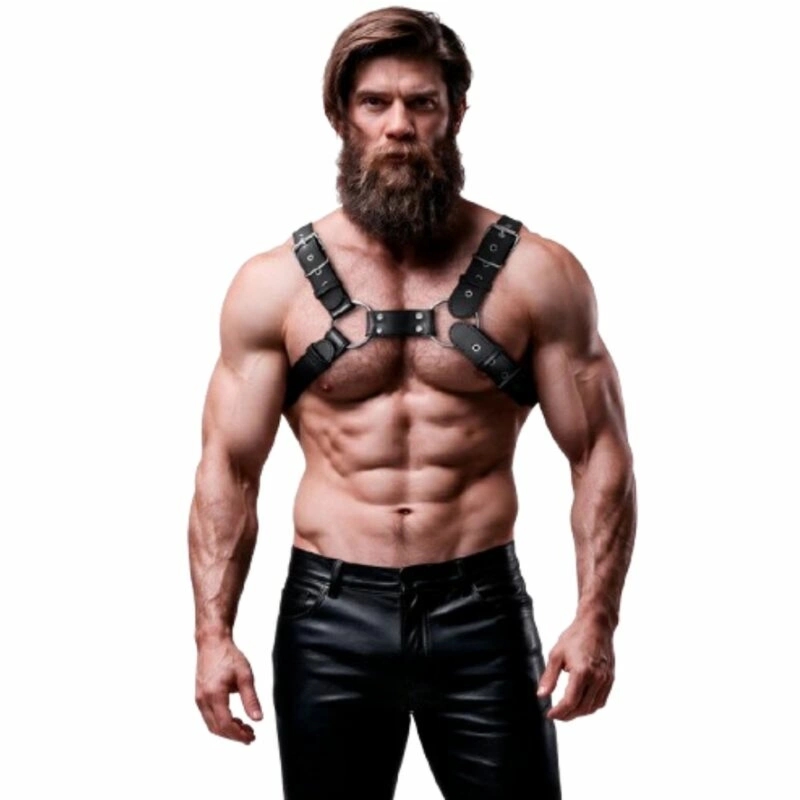 Fetish Submissive Attitude Bulldog – regulowana uprząż męska z eko-skóry, anatomiczny krój