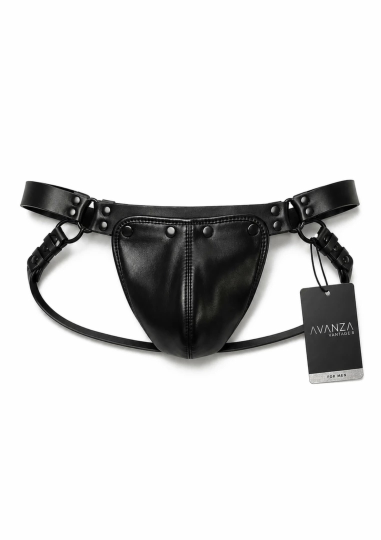 AVANZA VANTAGE 8 Core Harness Jockstrap czarny PU Leather męski, system pasków