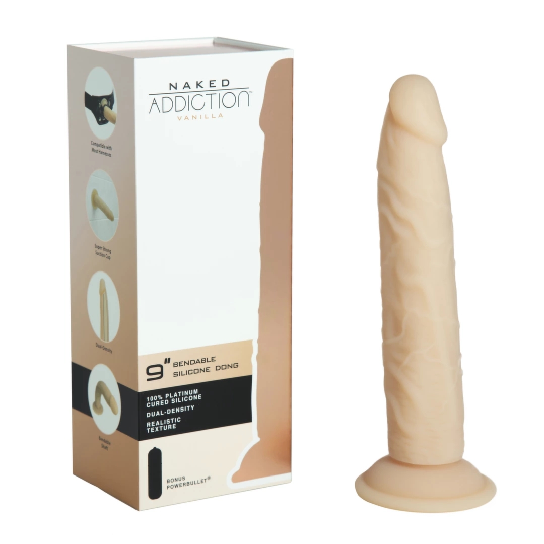 Naked Addiction Bendable 22,8 cm Vanilla anatomiczny model silikonowy z przyssawką i elastycznym rdzeniem