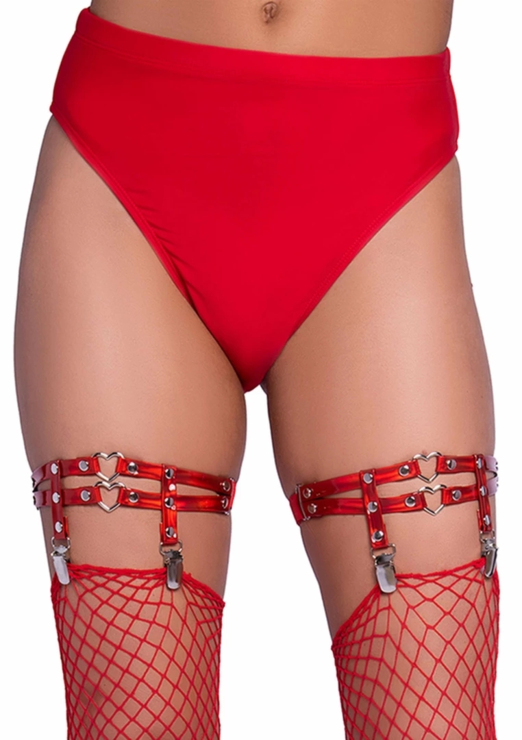 Leg Avenue Studded Thigh High Garter – czerwony pas z serduszkami i nitami, uniwersalny
