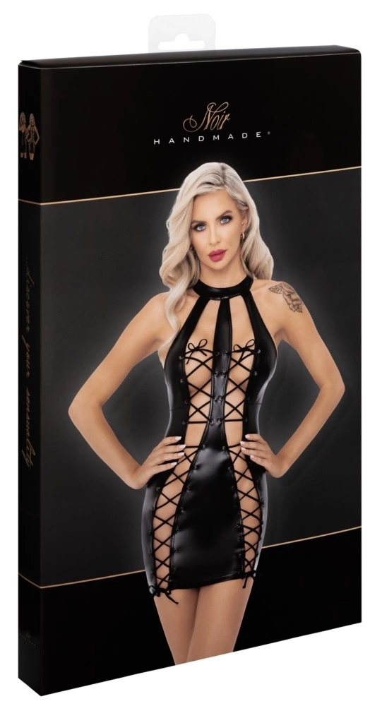 Noir sukienka powerwetlook XL czarna, sznurowana z przodu, zamek dwukierunkowy