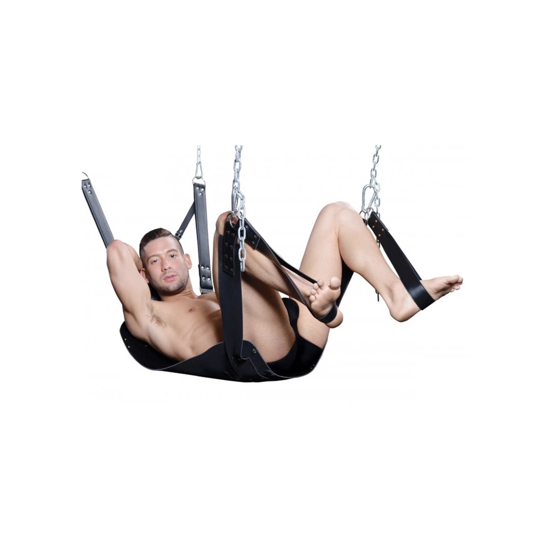 XR Brands Extreme Sling system podwieszający z poduszką, regulowane strzemiona, imitacja skóry, czarny