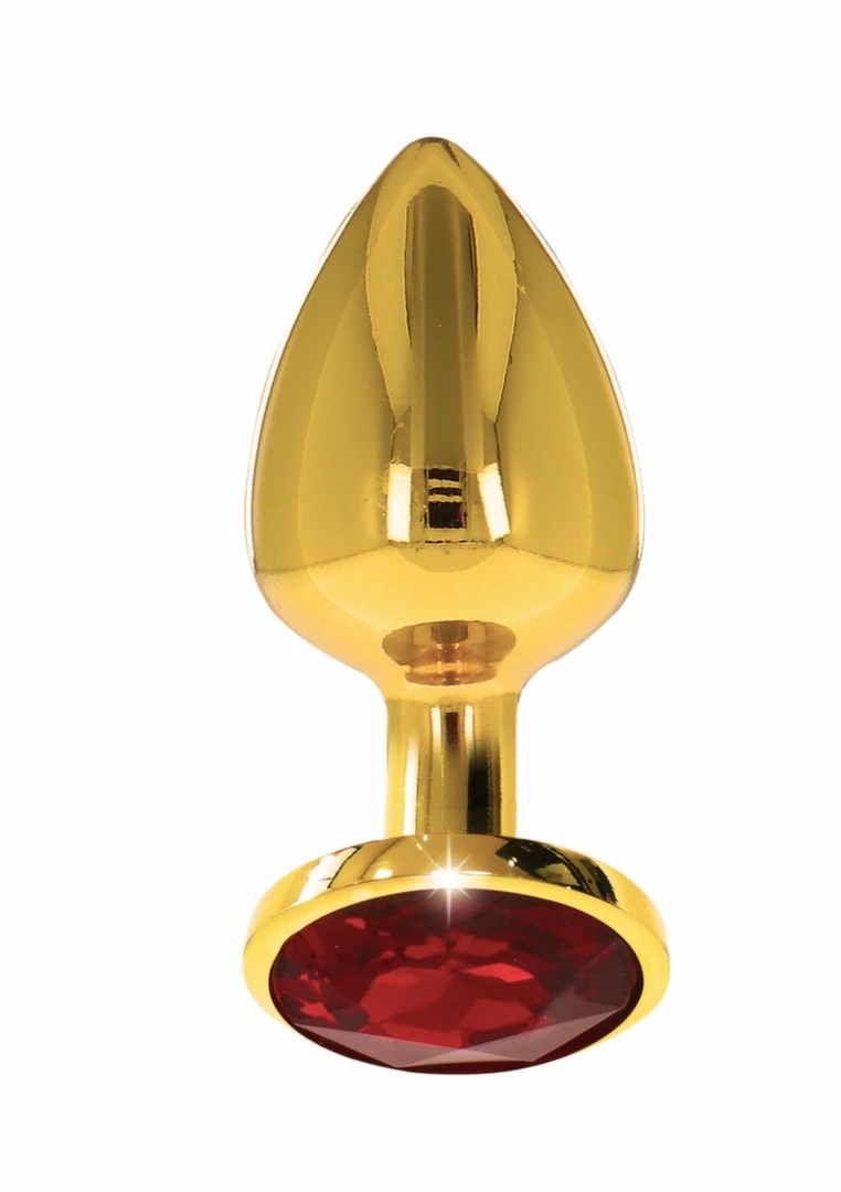 Taboom Plug With Diamond Jewel L duży anatomiczny korek złoty z czerwonym kryształem, aluminium