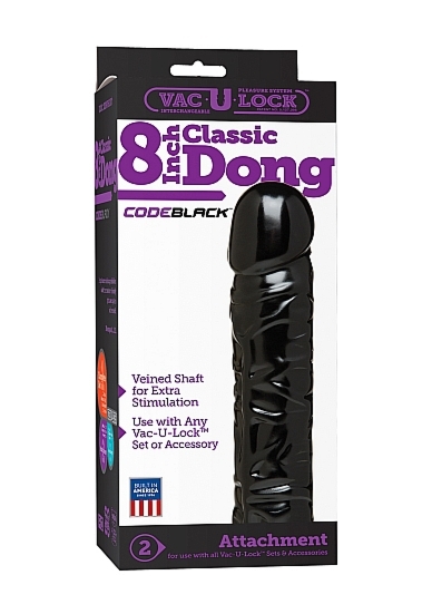 Czarne Gładkie Dildo Vac-U-Lock - 1016-01-BX - CodeBlack - Classic Dong - 8"