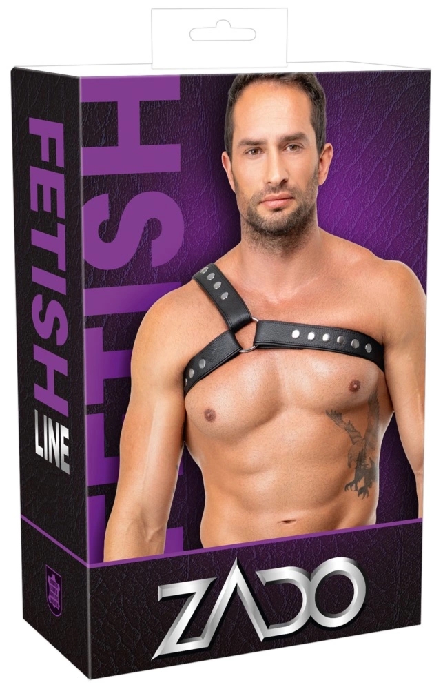 ZADO Men's Leather Harness S-L czarny skórzany pas na klatkę piersiową, regulowany